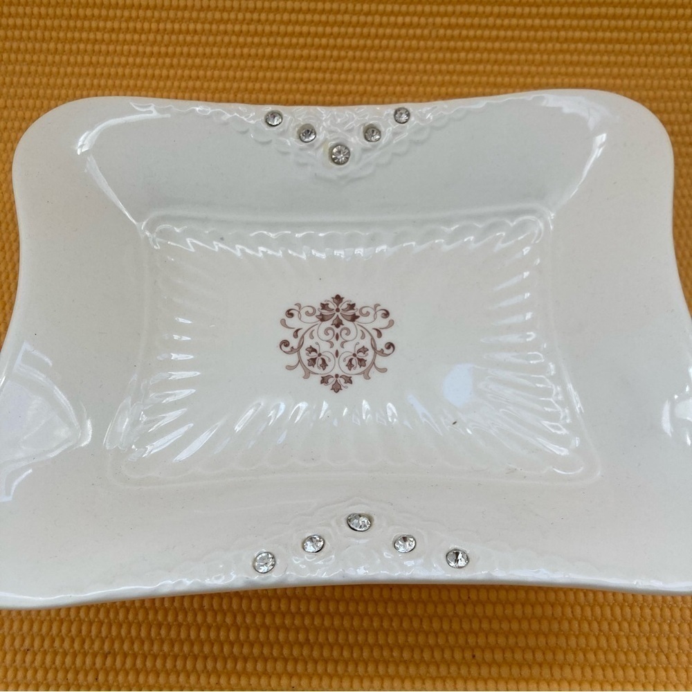 Vintage D’Lusso Serving Dish With Faux Rhinestones 9.5”x 7.5” - Picture 2 of 8